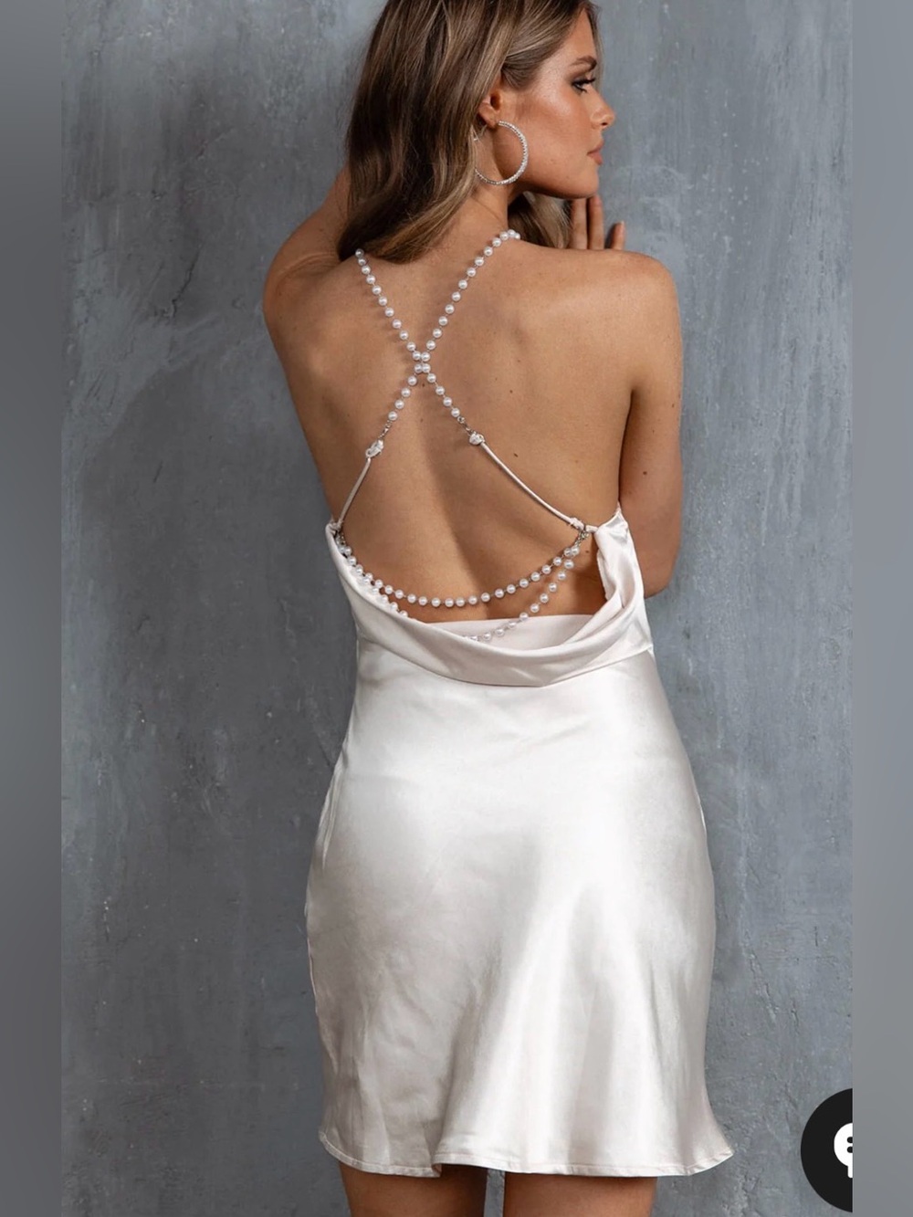 Selfie Leslie Ivory Pearl-Back Satin Slip Dress